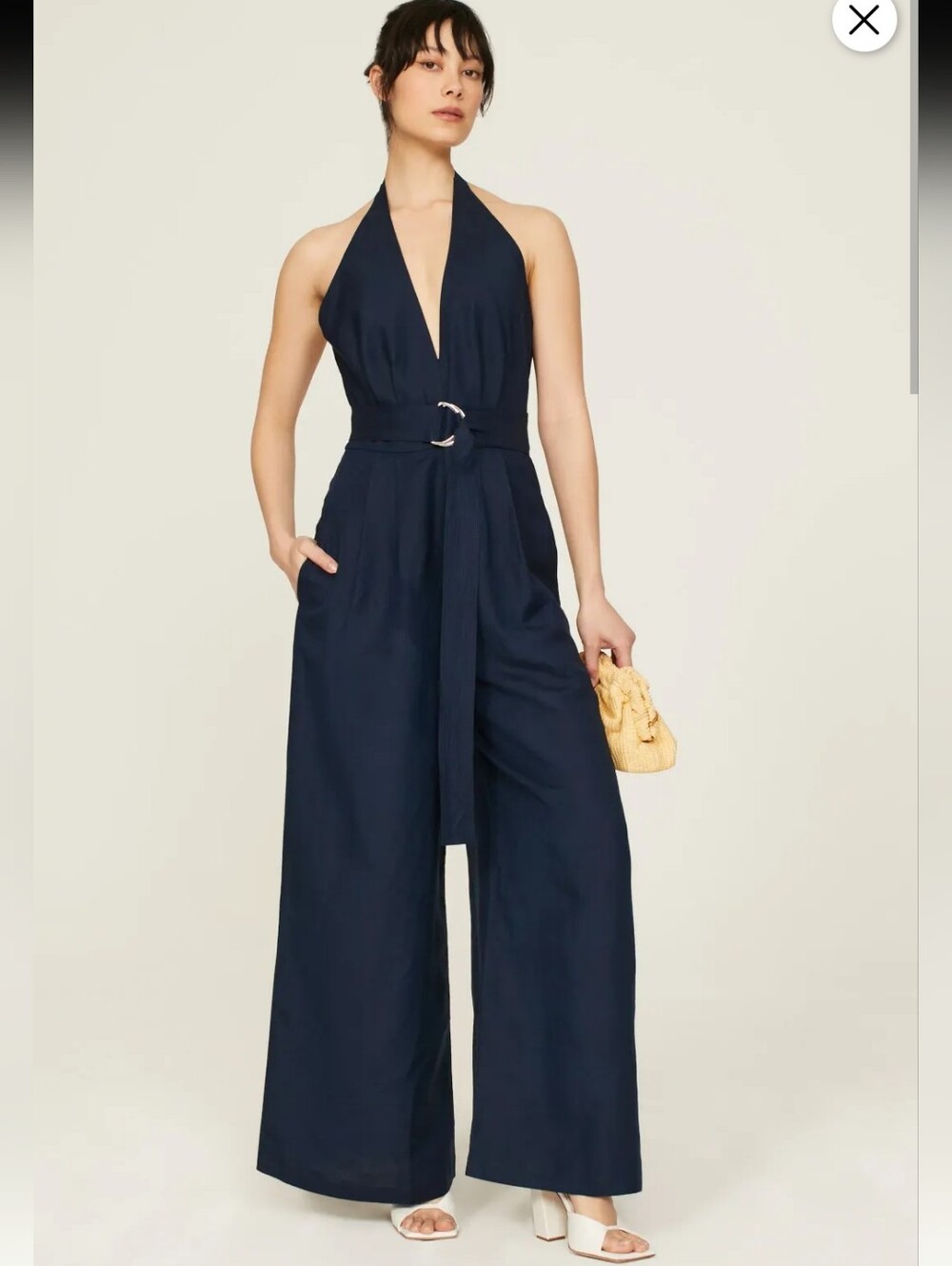 Adam Lippes Navy Linen Halter Neck Jumpsuit Size 2